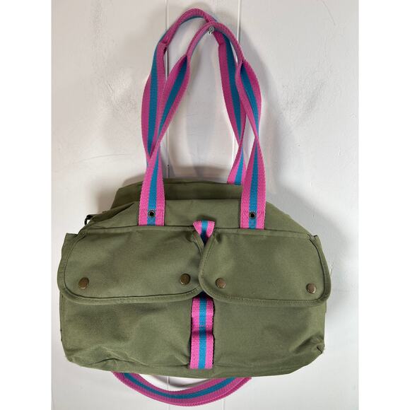 Canvas Shoulder handbag with pockets and adjustable shoulder strap in Army Green - Picture 1 of 7